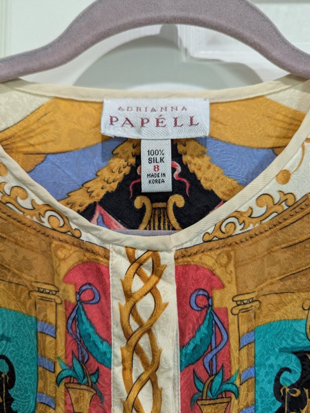 Vintage Adrianna Papell Scarf Print Silk Blouse - Picture 3 of 7